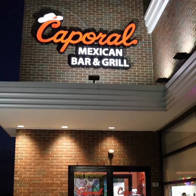 El Caporal entrance and sign at 7075 Yankee Rd, Liberty Township