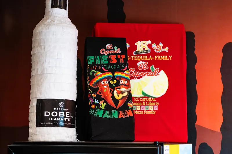 Tequila bottles on the El Caporal Tequila Family display