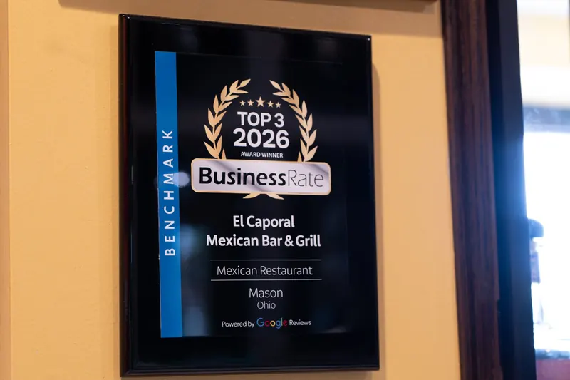 Top 3 2026 BusinessRate award plaque at El Caporal Mason
